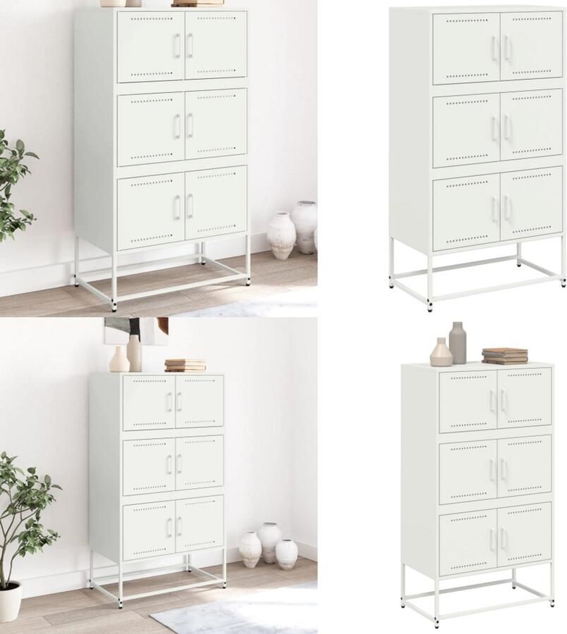 VidaXL Dressoir 68 5x38 5x123 5 cm staal wit Dressoir Dressoirs Kast Wandkast