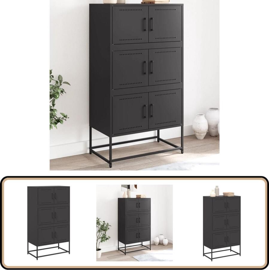 VidaXL Dressoir Staal Zwart 68 5x38 5x123 5 cm Dressoir Industrieel Design Metalen Dressoir Robuust Dressoir Opbergkast