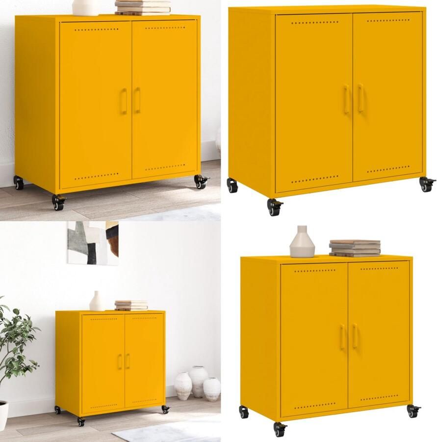 VidaXL Dressoir 68 5x39x72 cm staal mosterdgeel Dressoir Dressoirs -kast Dressoirkast