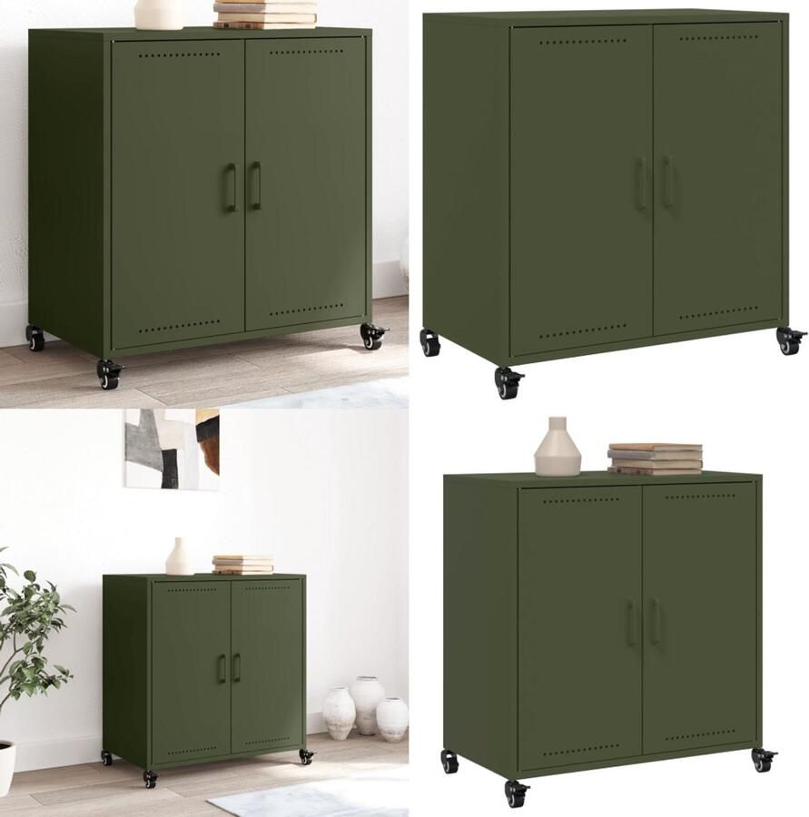 VidaXL Dressoir 68 5x39x72 cm staal olijfgroen Dressoir Dressoirs -kast Dressoirkast