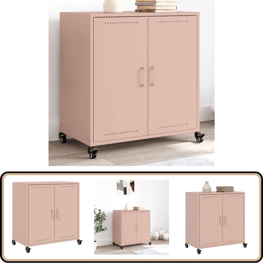 VidaXL Dressoir Roze Staal 68 5x39x72 cm Dressoir Meubels Roestvrijstaal Vintage Industrieel