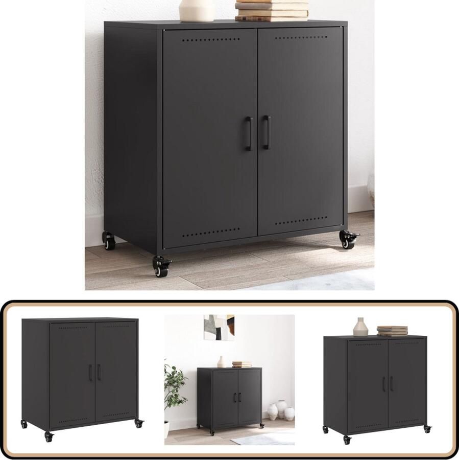 VidaXL Dressoir Staal Zwart 68x39x72 cm Dressoir Zwarte Kleur Metalen Dressoir Staaldressoir Modern Dressoir