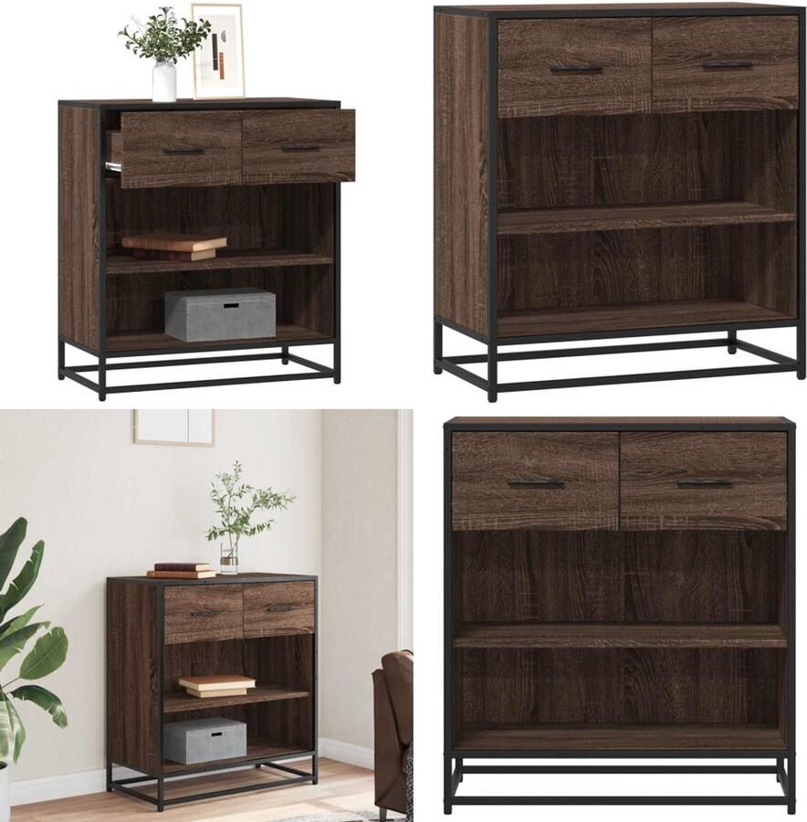 VidaXL Dressoir 68x35x76 cm bewerkt hout bruin eikenkleur Dressoir Dressoirs Opbergkast Wandkast