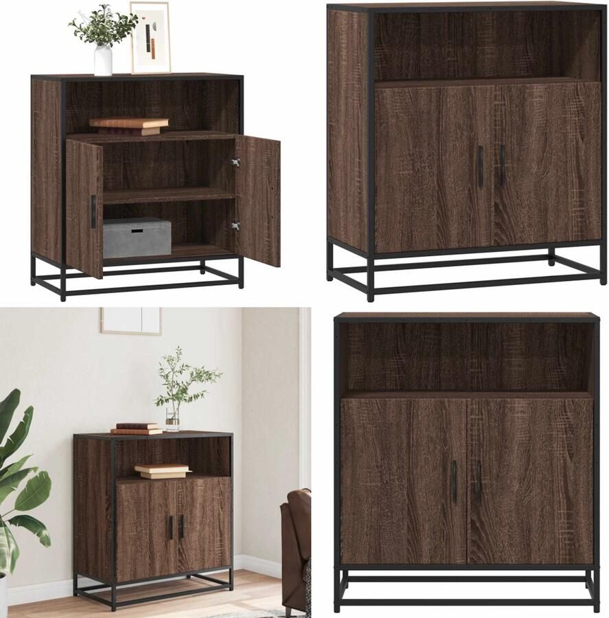 VidaXL Dressoir 68x35x76 cm bewerkt hout bruin eikenkleur Dressoir Dressoirs Opbergkast Wandkast