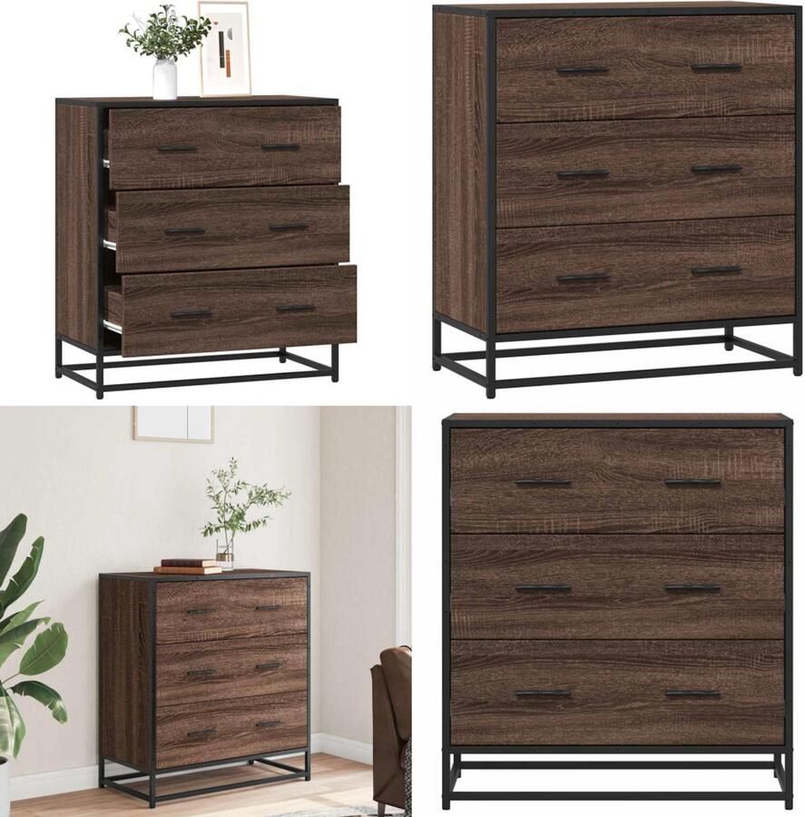 VidaXL Dressoir 68x35x76 cm bewerkt hout en metaal bruin eikenkleur Dressoir Dressoirs Opbergkast Buffet