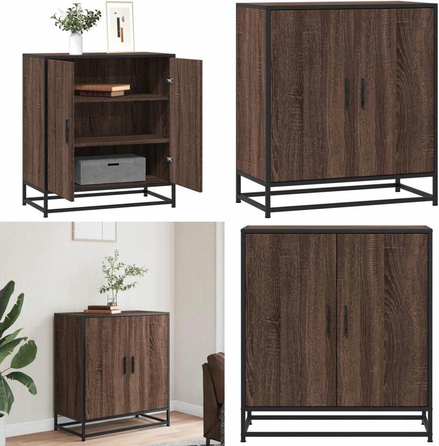 VidaXL Dressoir 68x35x76 cm bewerkt hout en metaal bruin eikenkleur Dressoir Dressoirs Opbergkast Buffet