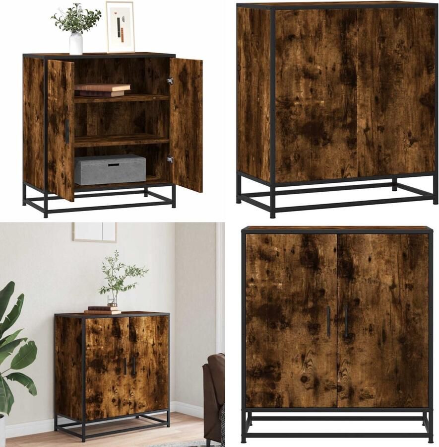 VidaXL Dressoir 68x35x76 cm bewerkt hout en metaal gerookt eiken Dressoir Dressoirs Opbergkast Buffet