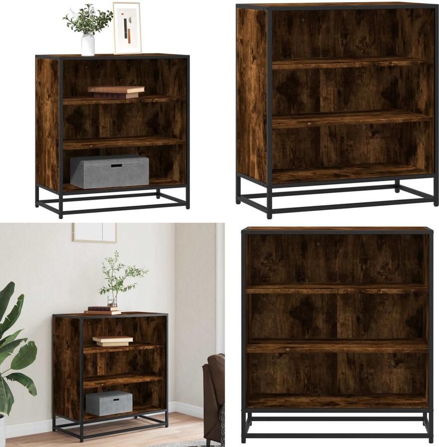 VidaXL Dressoir 68x35x76 cm bewerkt hout en metaal gerookt eiken Dressoir Dressoirs Opbergkast Buffet