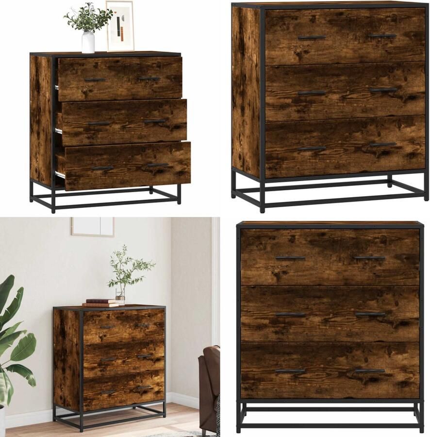 VidaXL Dressoir 68x35x76 cm bewerkt hout en metaal gerookt eiken Dressoir Dressoirs Opbergkast Buffet