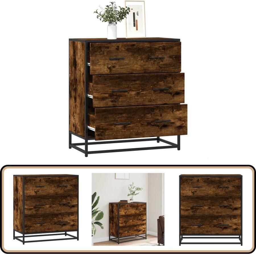 VidaXL Dressoir 68x35x76 cm Hout en Metaal Eiken Dressoir Meubels Industrieel Meubilair Houten Dressoir Opbergkast