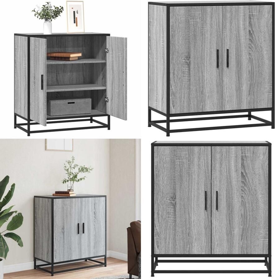 VidaXL Dressoir 68x35x76 cm bewerkt hout en metaal grijs sonoma Dressoir Dressoirs Opbergkast Buffet