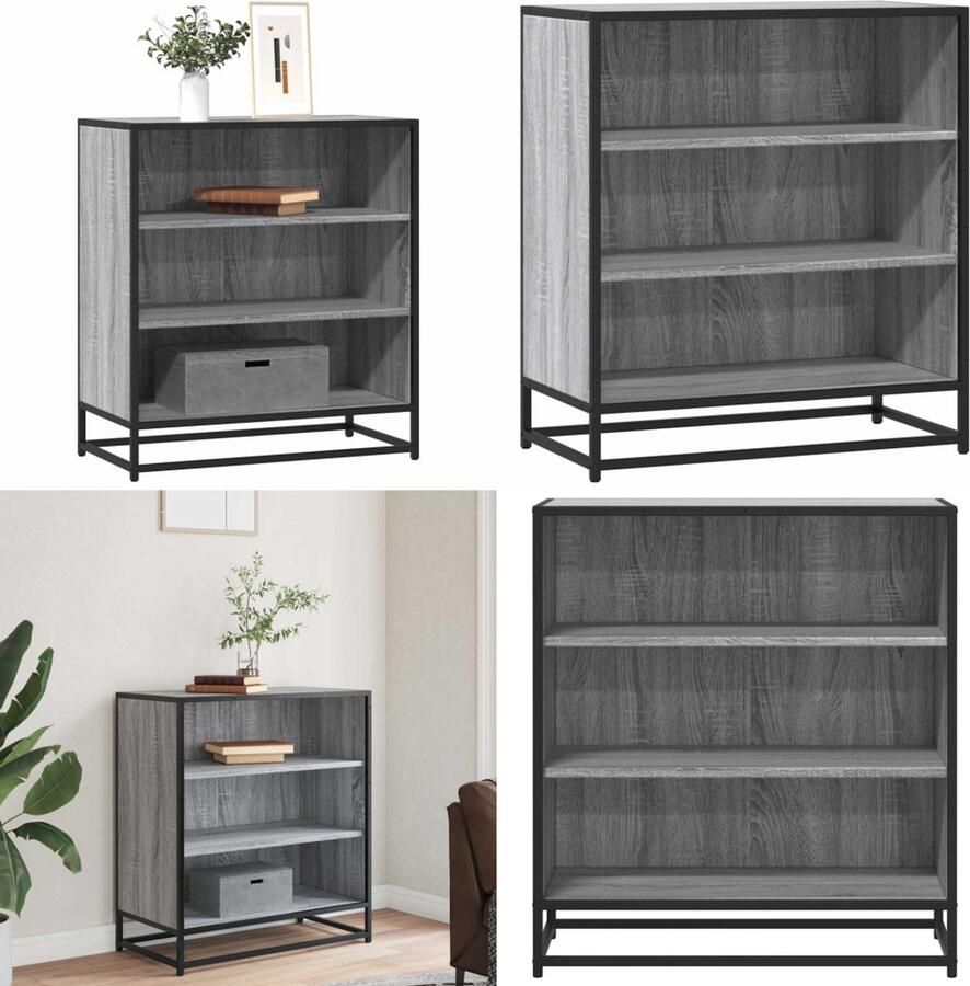 VidaXL Dressoir 68x35x76 cm bewerkt hout en metaal grijs sonoma Dressoir Dressoirs Opbergkast Buffet