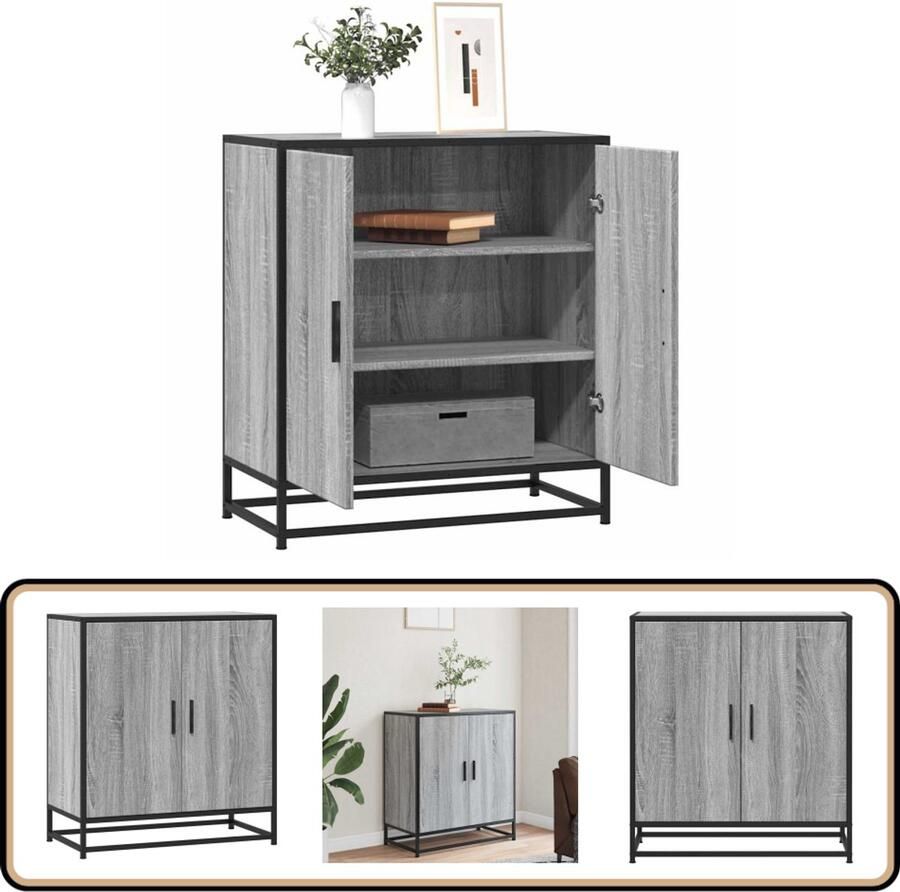 VidaXL Dressoir 68x35x76 cm Grijs Sonoma Eiken Dressoir Opbergkast Salontafel Industrieel Meubilair Houten Dressoir