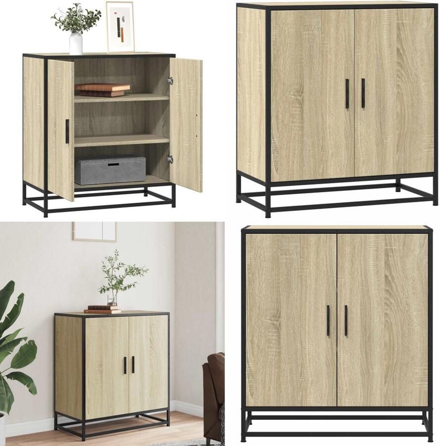VidaXL Dressoir 68x35x76 cm bewerkt hout en metaal sonoma eikenkleur Dressoir Dressoirs Opbergkast Buffet