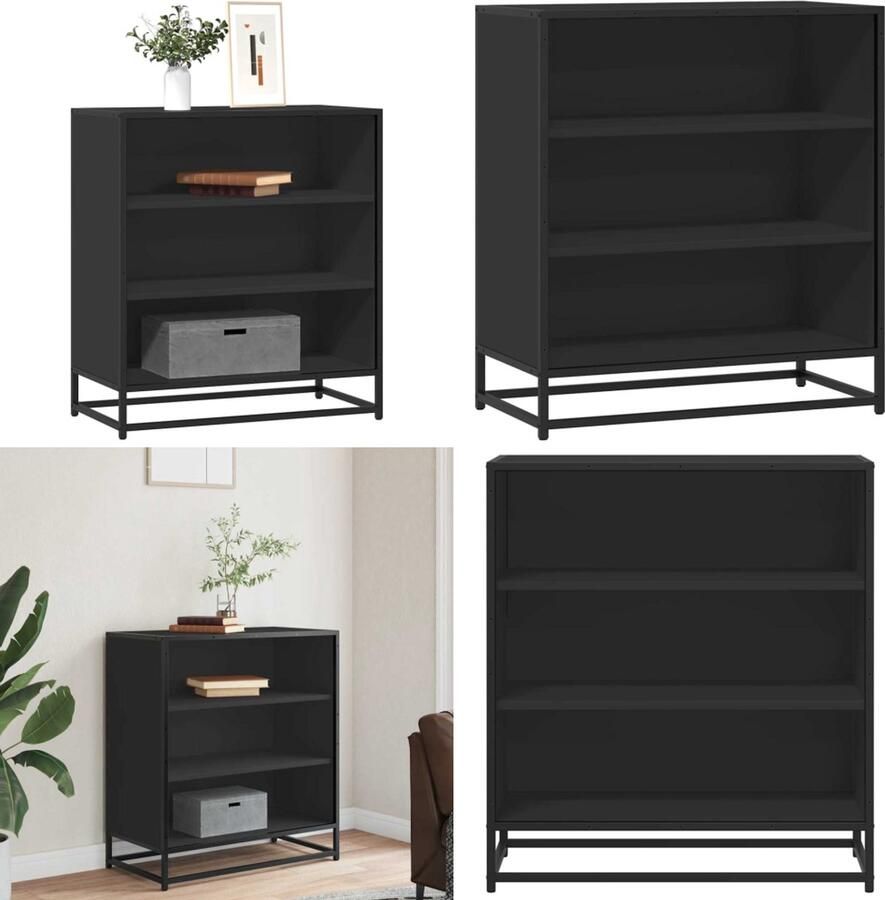 VidaXL Dressoir 68x35x76 cm bewerkt hout en metaal zwart Dressoir Dressoirs Opbergkast Buffet