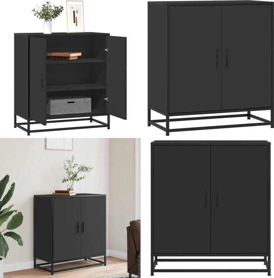 VidaXL Dressoir 68x35x76 cm bewerkt hout en metaal zwart Dressoir Dressoirs Opbergkast Buffet