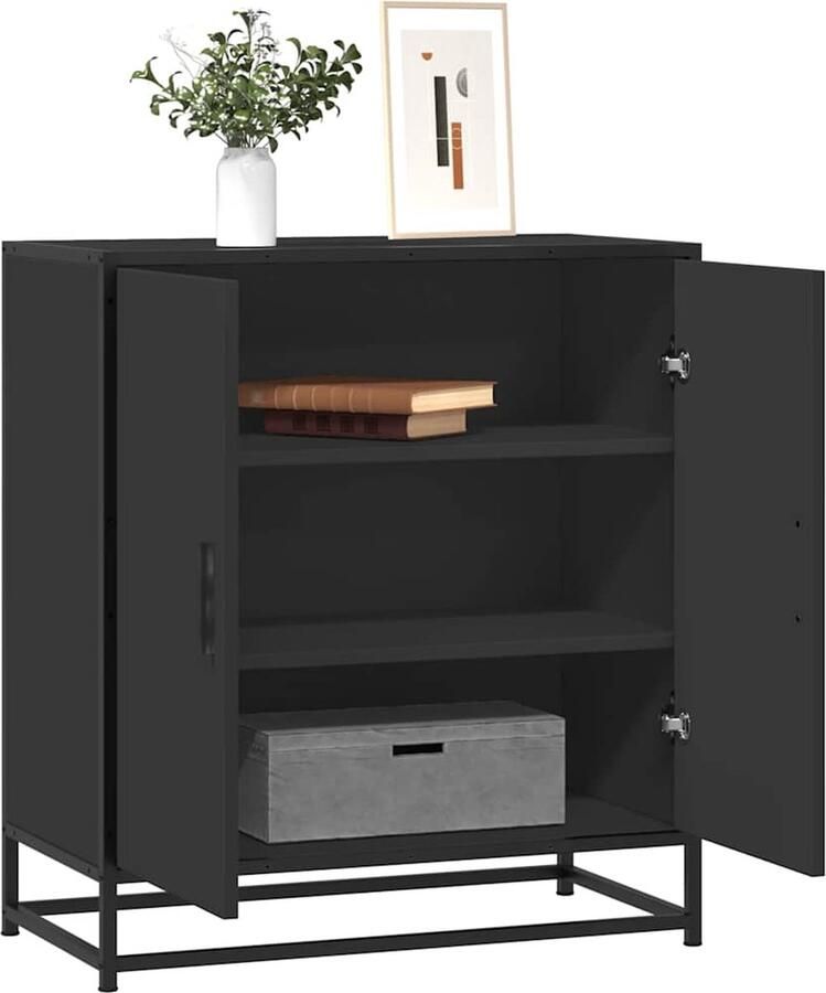 VidaXL Dressoir 68x35x76 cm bewerkt hout en metaal zwart - Foto 2