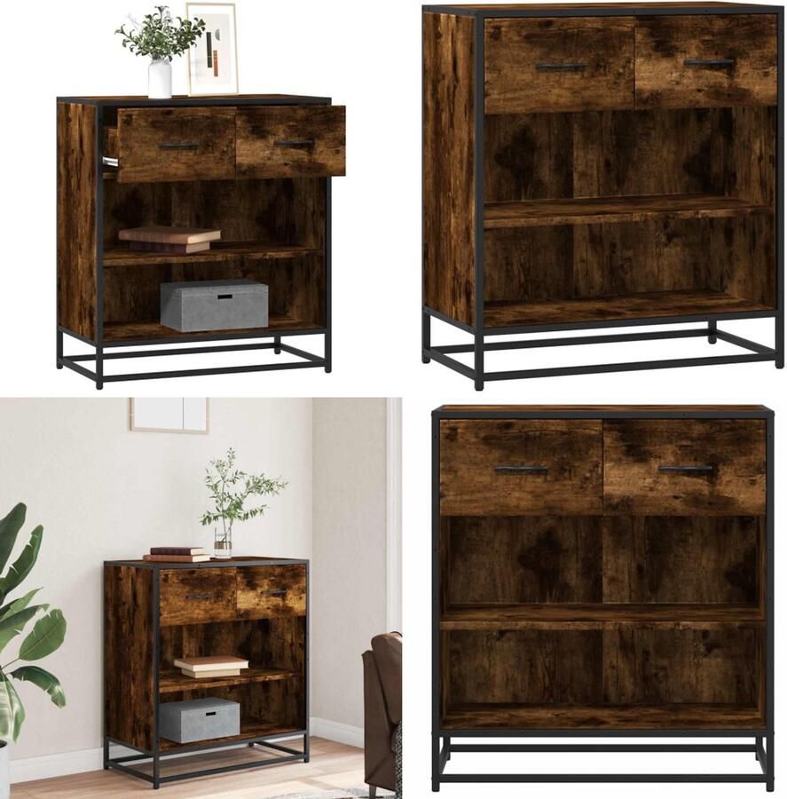 VidaXL Dressoir 68x35x76 cm bewerkt hout gerookt eikenkleurig Dressoir Dressoirs Opbergkast Wandkast