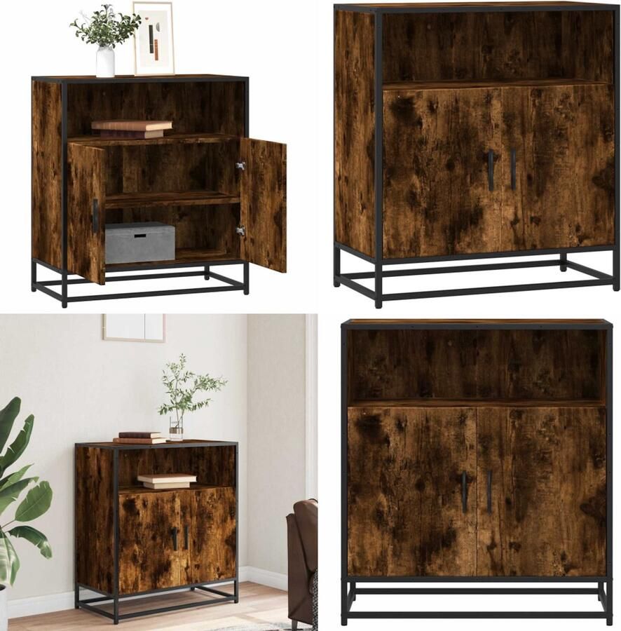VidaXL Dressoir 68x35x76 cm bewerkt hout gerookt eikenkleurig Dressoir Dressoirs Opbergkast Wandkast