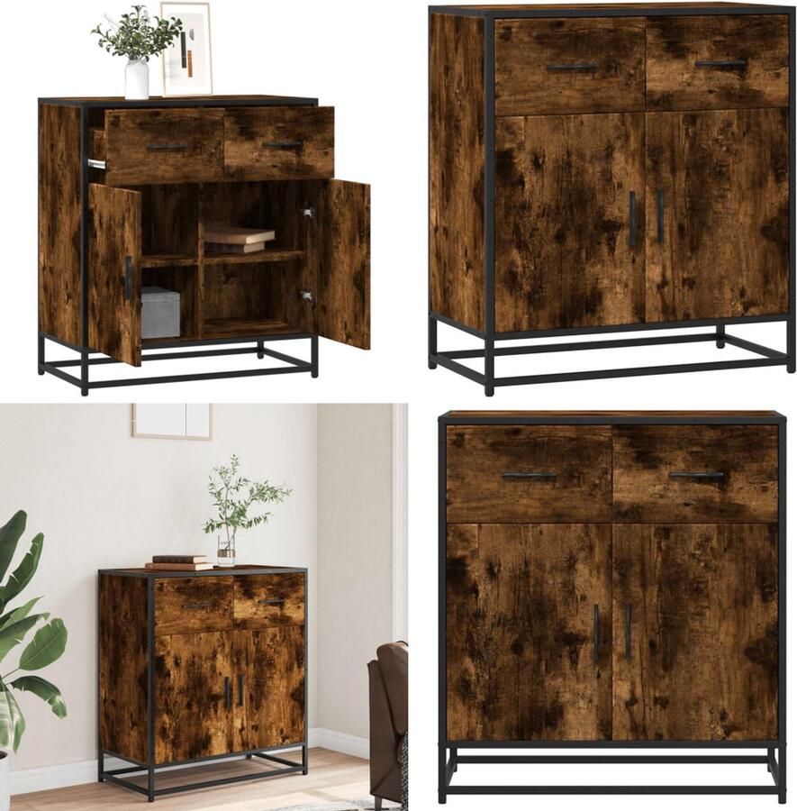 VidaXL Dressoir 68x35x76 cm bewerkt hout gerookt eikenkleurig Dressoir Dressoirs Opbergkast Wandkast