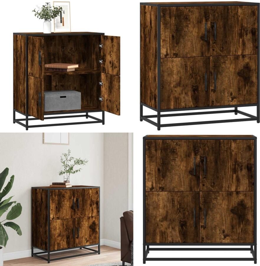 VidaXL Dressoir 68x35x76 cm bewerkt hout gerookt eikenkleurig Dressoir Dressoirs Opbergkast Wandkast