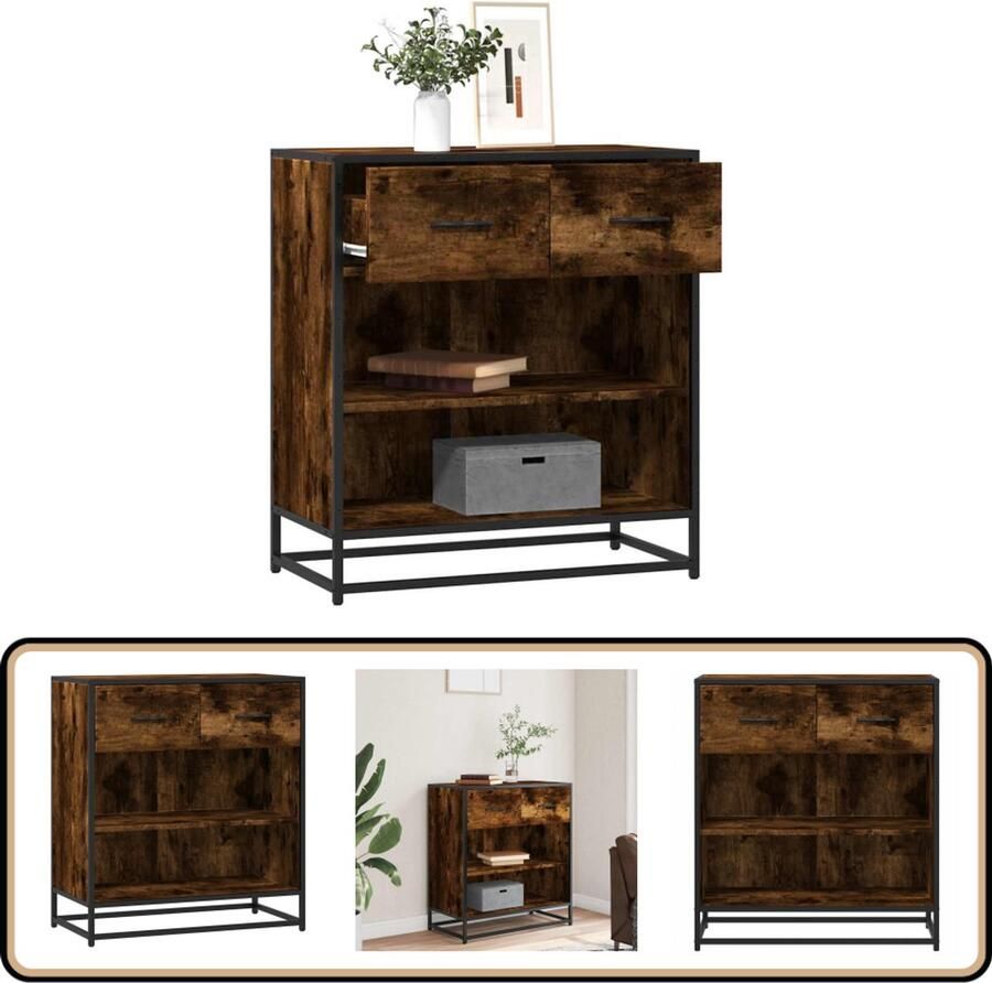 VidaXL Dressoir 68x35x76 cm Gerookt Eiken Hout Dressoir Keukenmeubilair Opbergkast Houten Dressoir Industrieel Design