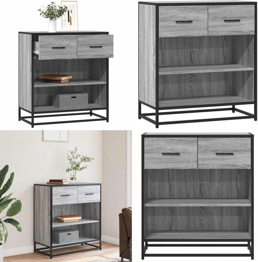 VidaXL Dressoir 68x35x76 cm bewerkt hout grijs sonoma eikenkleurig Dressoir Dressoirs Opbergkast Wandkast