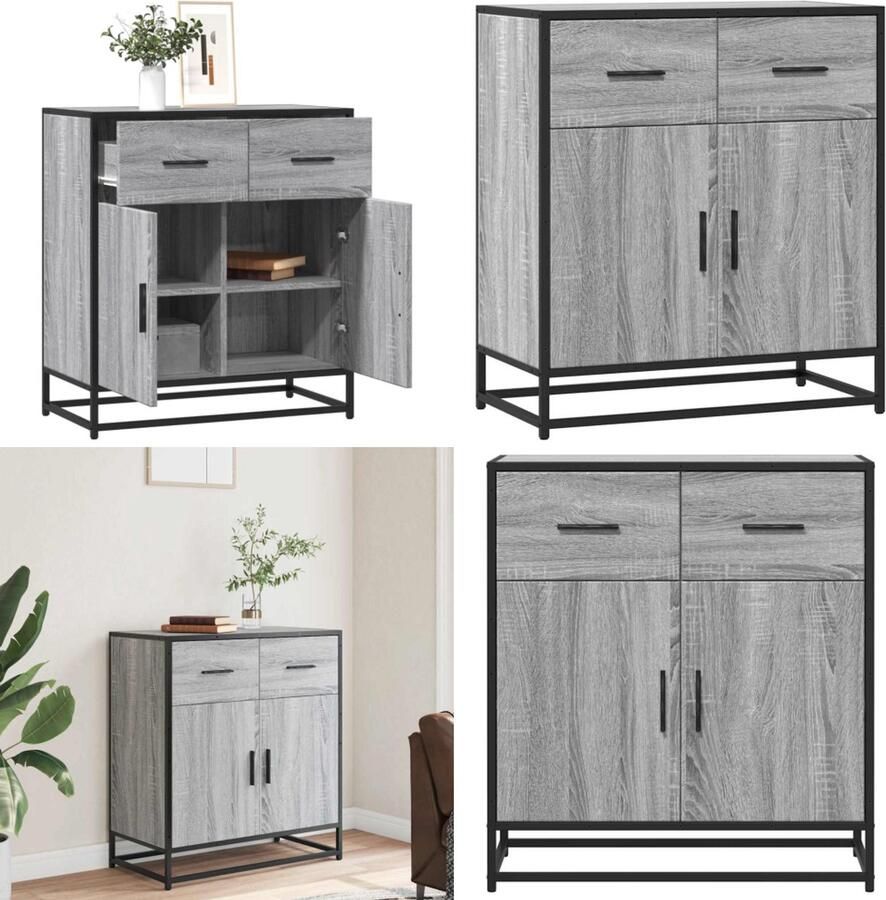 VidaXL Dressoir 68x35x76 cm bewerkt hout grijs sonoma eikenkleurig Dressoir Dressoirs Opbergkast Wandkast