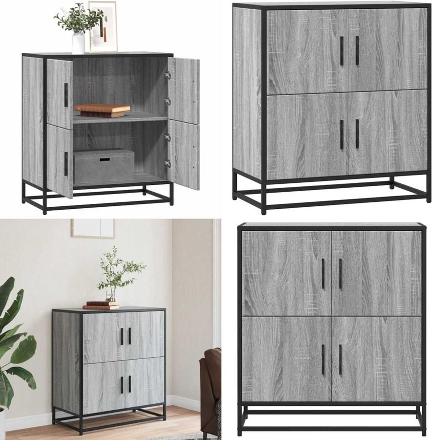 VidaXL Dressoir 68x35x76 cm bewerkt hout grijs sonoma eikenkleurig Dressoir Dressoirs Opbergkast Wandkast