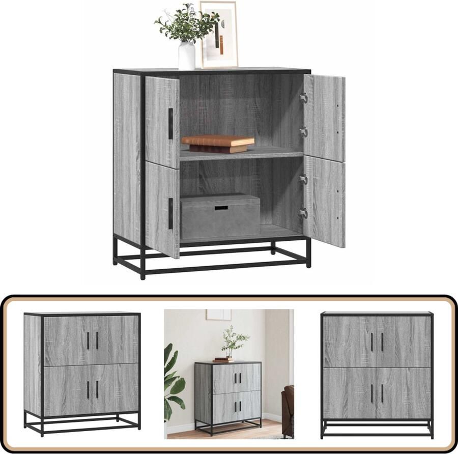 VidaXL Dressoir 68x35x76 cm Grijs Sonoma Eiken Dressoir Opbergkast Salontafel Industrieel Meubilair Houten Kast