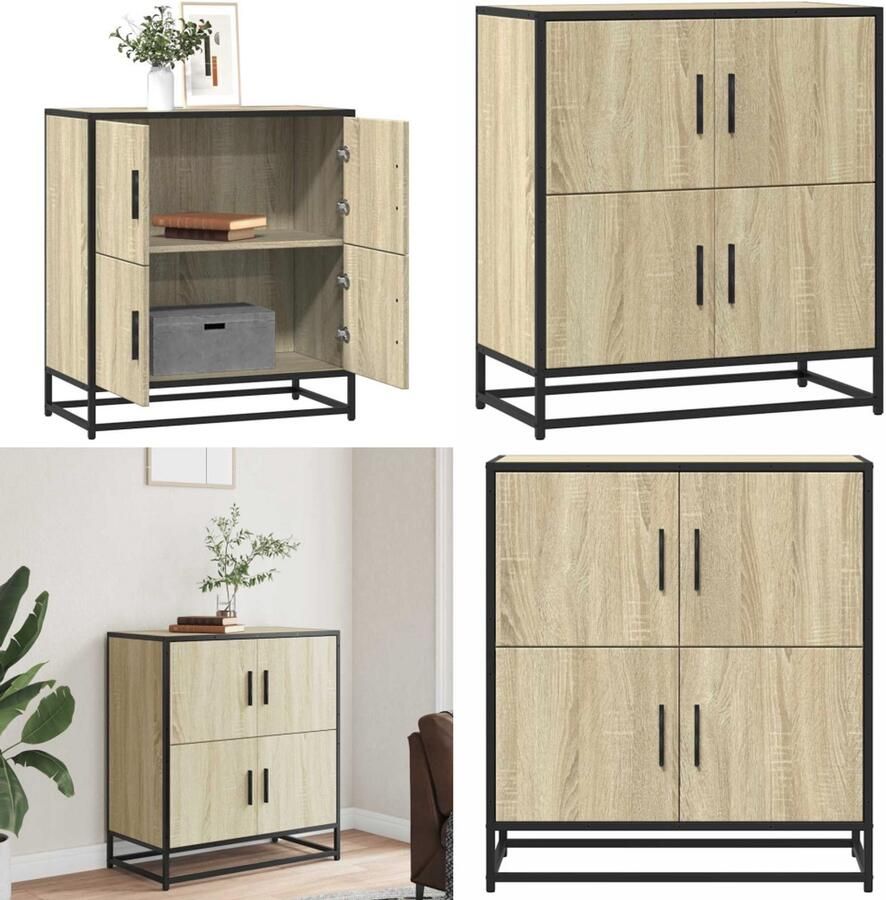 VidaXL Dressoir 68x35x76 cm bewerkt hout sonoma eikenkleurig Dressoir Dressoirs Opbergkast Wandkast