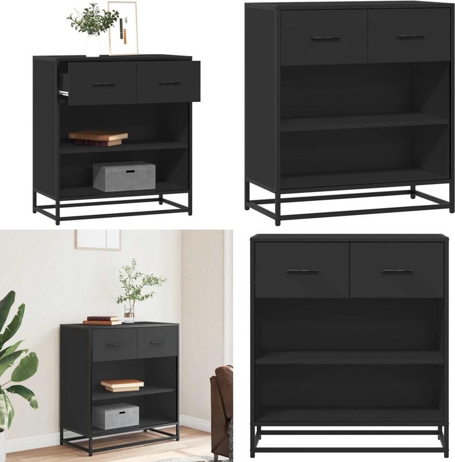 VidaXL Dressoir 68x35x76 cm bewerkt hout zwart Dressoir Dressoirs Opbergkast Wandkast