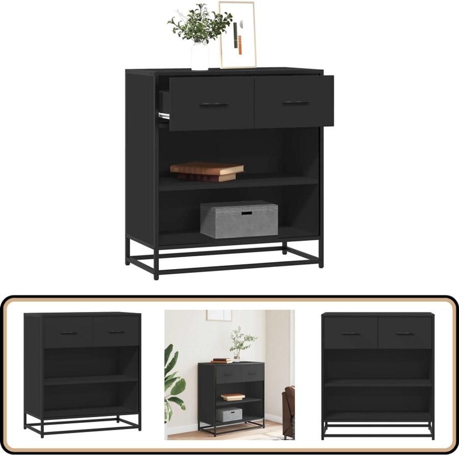 VidaXL Dressoir Bewerkt hout 68x35x76 cm Zwart Dressoir Commode Opbergkast Keukenmeubilair Woonkamer Meubels