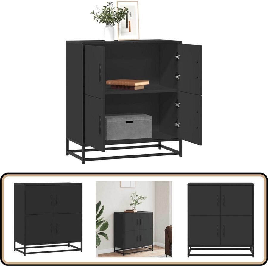 VidaXL Dressoir 68x35x76 cm bewerkt hout zwart Dressoir Commode Opbergkast Houten Dressoir Zwart Dressoir