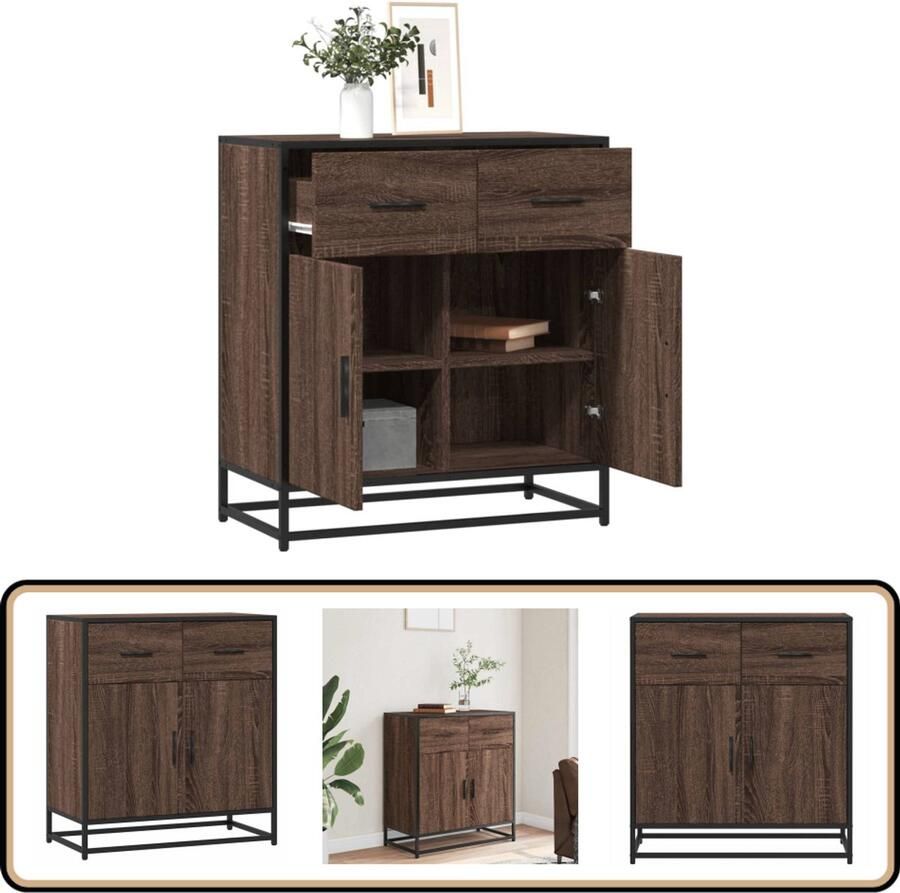 VidaXL Dressoir 68x35x76 cm Bruin eiken Hout & Metaal Dressoir Opbergkast Salontafel Industrieel Design Houten Dressoir - Foto 2