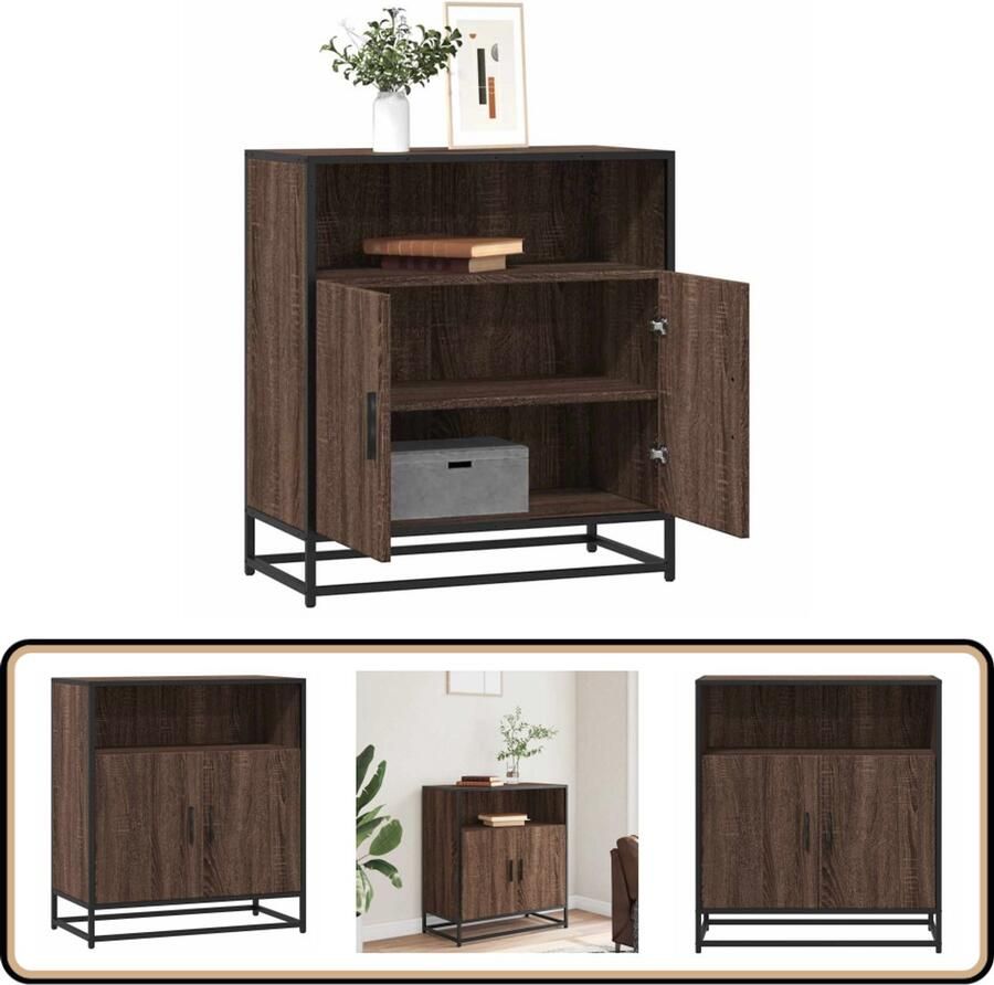 VidaXL Dressoir 68x35x76 cm Bruin Eikenhout Dressoir Opbergkast Salontafel Houten Meubels Industrieel Design - Foto 2