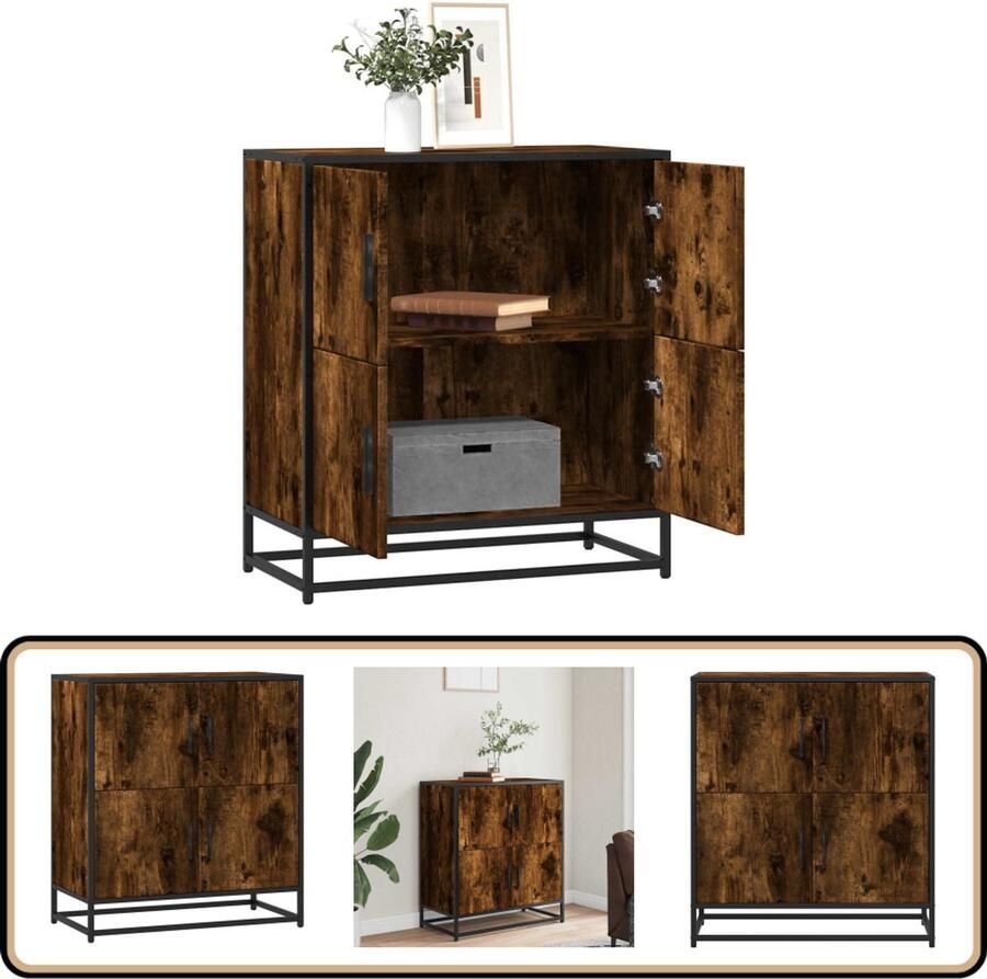 VidaXL Dressoir 68x35x76 cm Gerookt Eiken Hout Dressoir Opbergkast Industrieel Design Houten Meubels Keukenmeubilair