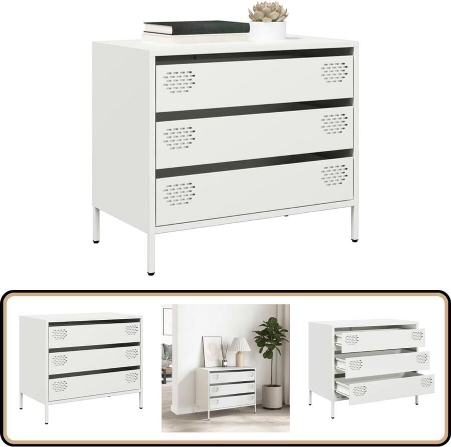 VidaXL Dressoir 68x39x58 5 cm Koudgewalst Staal Wit Dressoir Koudgewalst Staal Wit Dressoir Opbergmeubel Salontafel
