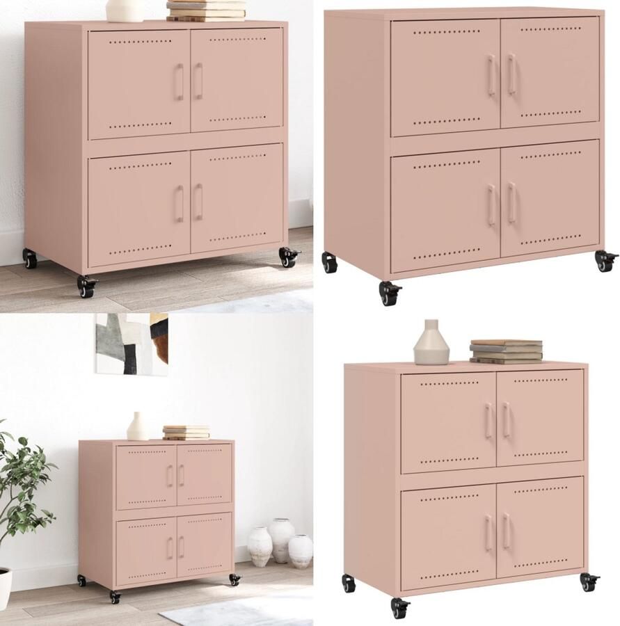 VidaXL Dressoir 68x39x72 cm staal roze Dressoir Dressoirs -kast Dressoirkast