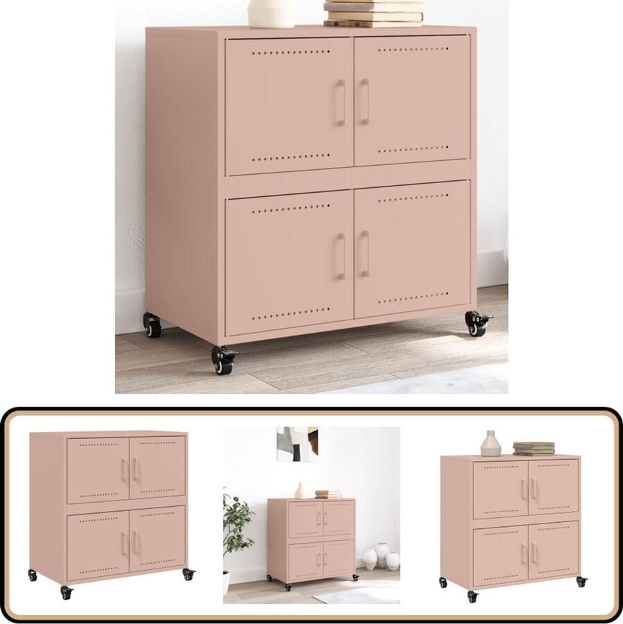 VidaXL Dressoir 68x39x72 cm Staal Roze Dressoir Rozenkleurig Dressoir Metalen Dressoir Vintage Dressoir Salontafel