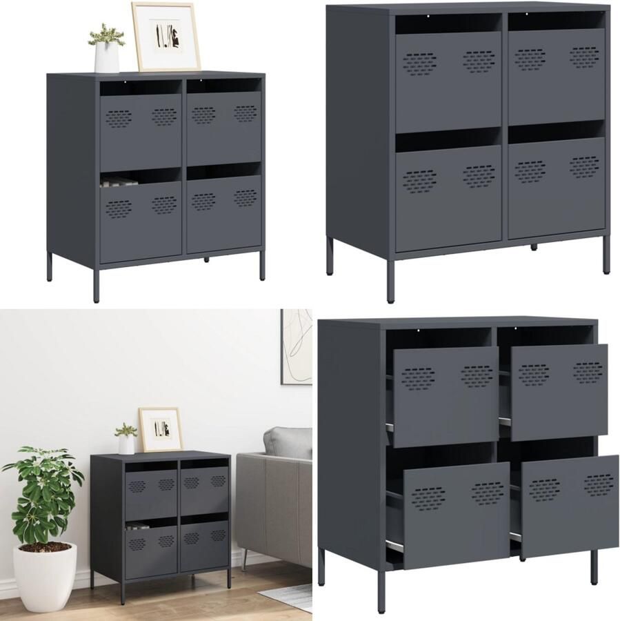 VidaXL Dressoir 68x39x73 5 cm koudgewalst staal antracietkleurig Dressoir Dressoirs Opbergkast Buffet