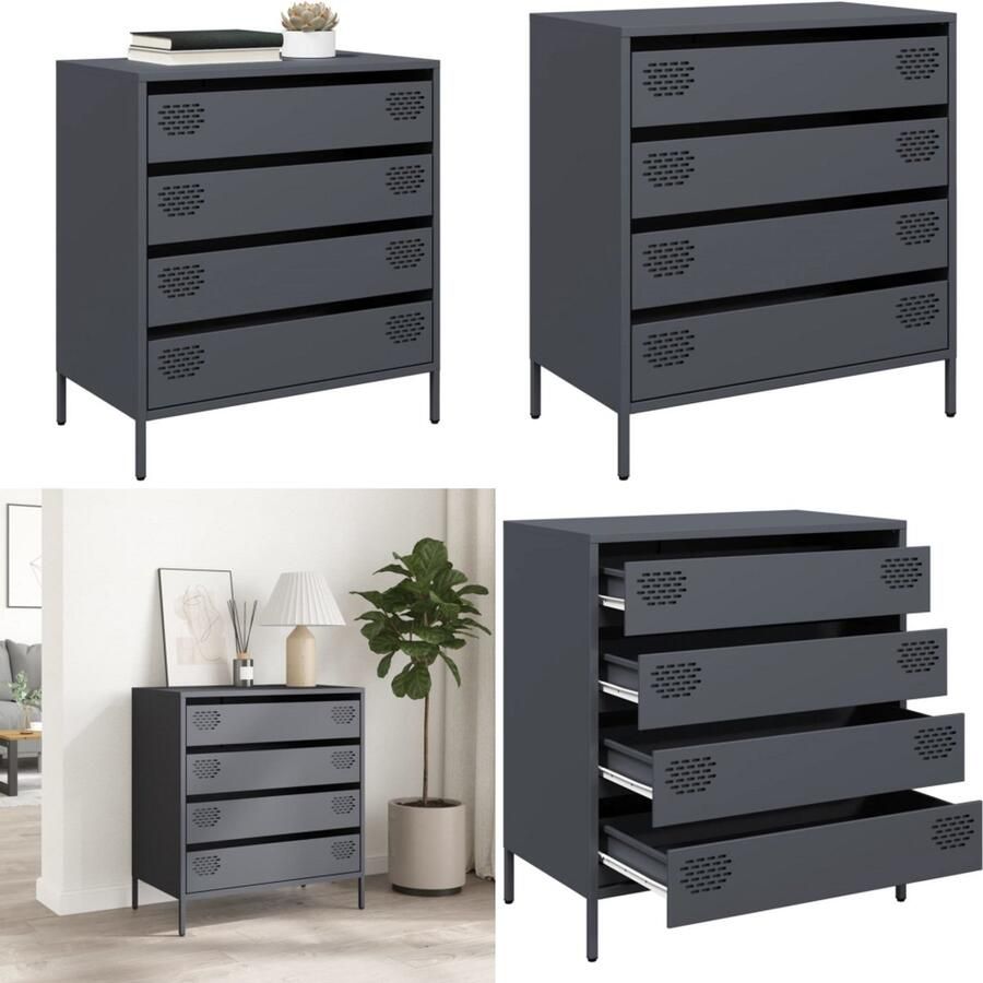 VidaXL Dressoir 68x39x73 5 cm koudgewalst staal antracietkleurig Dressoir Dressoirs Opbergkast Buffet - Foto 2