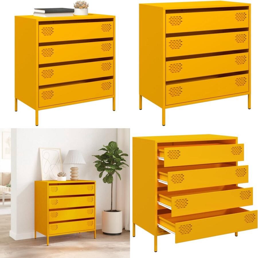 VidaXL Dressoir 68x39x73 5 cm koudgewalst staal mosterdgeel Dressoir Dressoirs Opbergkast Buffet