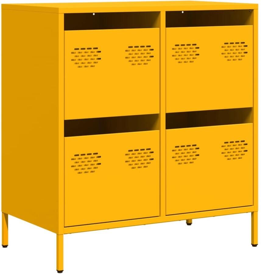 VidaXL Dressoir 68x39x73 5 cm koudgewalst staal mosterdgeel Dressoir Commode Opbergkast Vintage Dressoir Mustardkleur - Foto 2