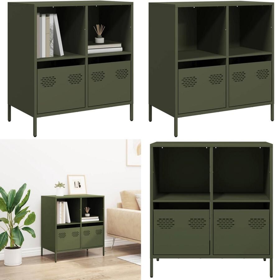 VidaXL Dressoir 68x39x73 5 cm koudgewalst staal olijfgroen Dressoir Dressoirs Opbergkast Buffet