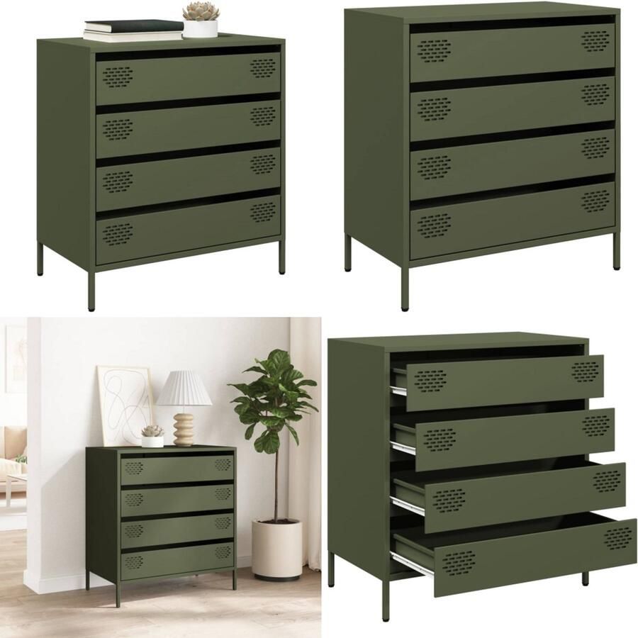VidaXL Dressoir 68x39x73 5 cm koudgewalst staal olijfgroen Dressoir Dressoirs Opbergkast Buffet