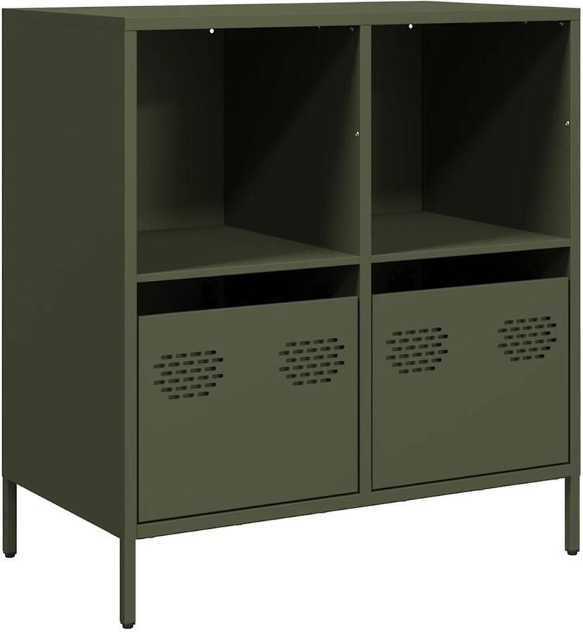 VidaXL Dressoir 68x39x73 5 cm Olijfgroen Staal Dressoir Opbergmeubel Salontafel Entreetafel Vintage Dressoir