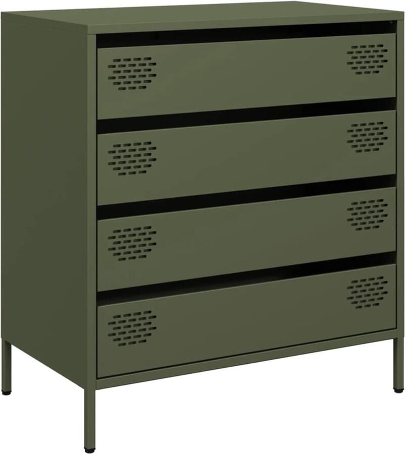 VidaXL Dressoir 4 Lades Olijfgroen 68x39x73 5 cm Dressoir Commode Opbergkast Salontafel Metaalkast - Foto 2