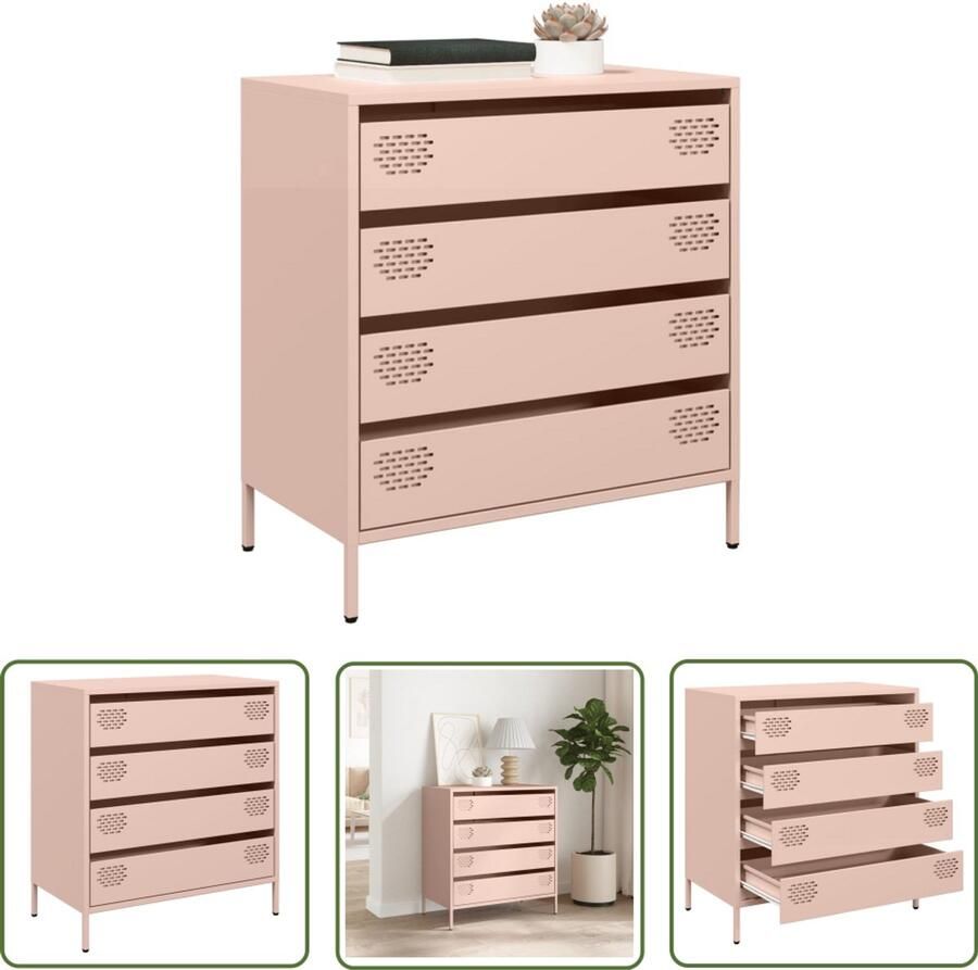 The Living Store Dressoir 68x39x73 5 cm koudgewalst staal roze Dressoir Roestvrijstalen Dressoir Meubels Salontafel Opslagoplossing