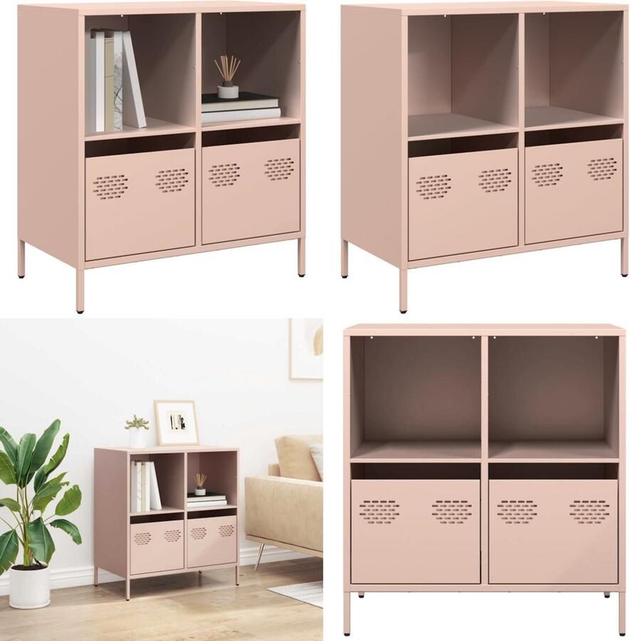 VidaXL Dressoir 68x39x73 5 cm koudgewalst staal roze Dressoir Dressoirs Opbergkast Buffet